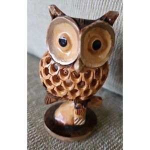 4" Wood Carving Handmade  Undercut Owl In An Owl Figurine Showpiece